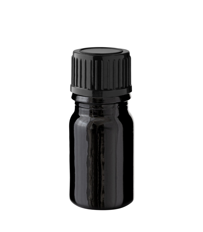 Glasflasche 5 ml schwarz mit schwarzem Schraubverschluss