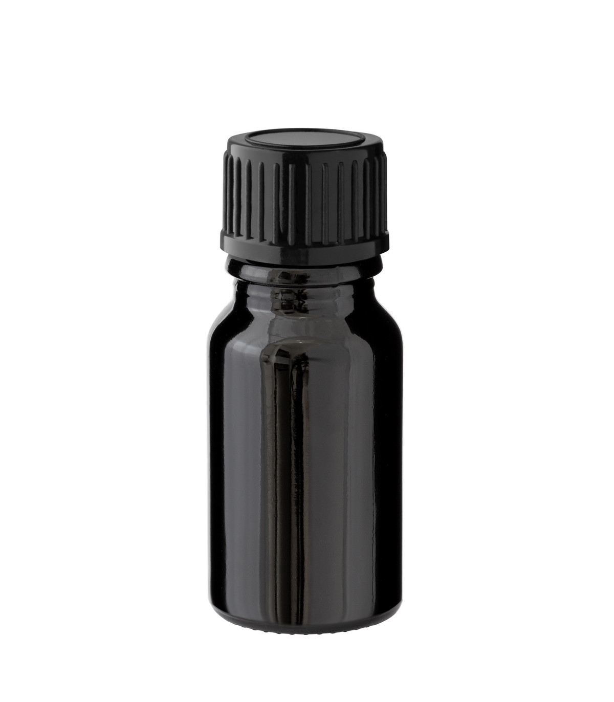 Glasflasche 10 ml schwarz mit schwarzem Schraubverschluss