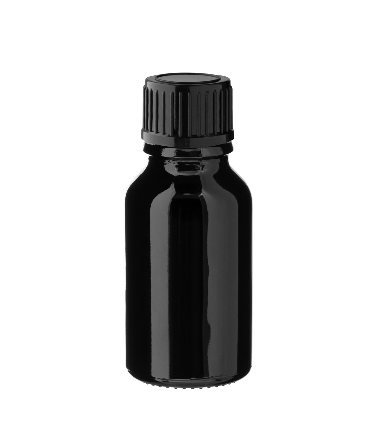Glasflasche 15 ml schwarz mit schwarzem Schraubverschluss