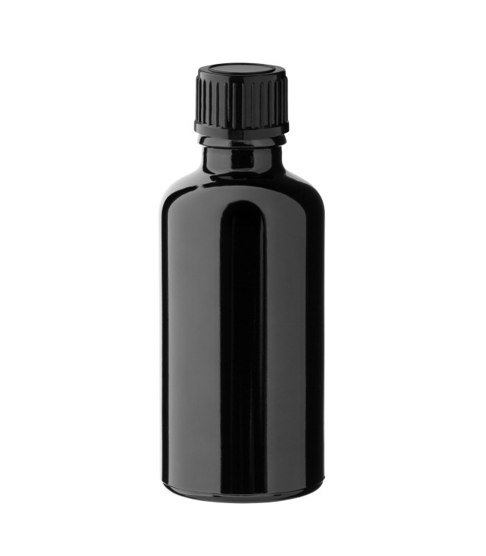 Glasflasche 50 ml schwarz mit schwarzem Schraubverschluss