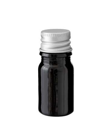 Glasflasche 5 ml schwarz mit silbernem Aluminium-Schraubverschluss