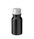Glasflasche 10 ml schwarz mit silbernem Aluminium-Schraubverschluss