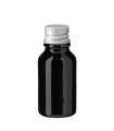 Glasflasche 15 ml schwarz mit silbernem Aluminium-Schraubverschluss