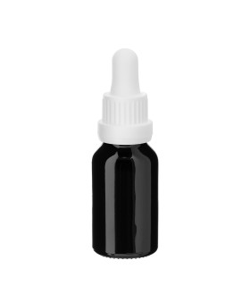 Schwarze Glasflasche 15 ml mit weißer Pipette
