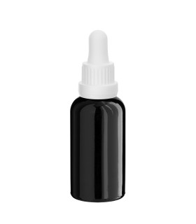Schwarze Glasflasche 30 ml mit weißer Pipette
