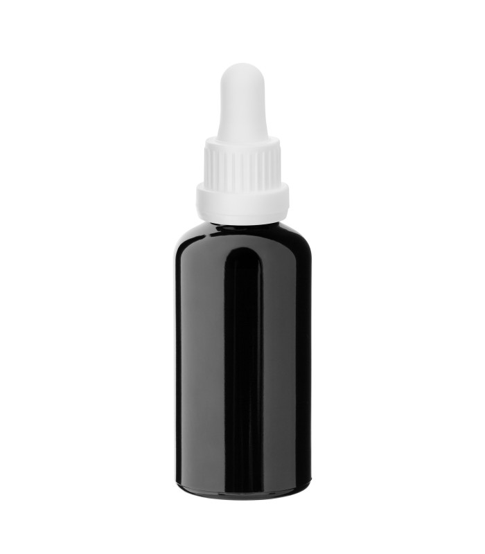 Glasflasche 50 ml schwarz mit weißer Pipette