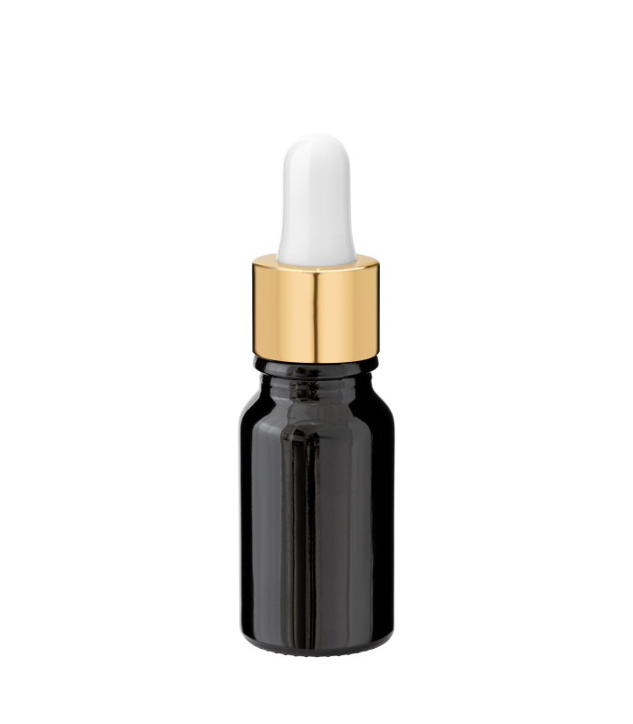 Glasflasche 10 ml schwarz mit goldener Pipette