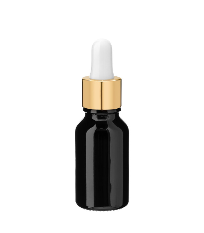 Glasflasche 15 ml schwarz mit goldener Pipette