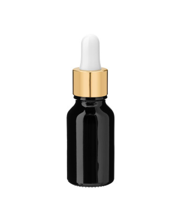 Glasflasche 15 ml schwarz mit goldener Pipette