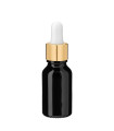 Schwarze Glasflasche 15 ml mit goldener Pipette