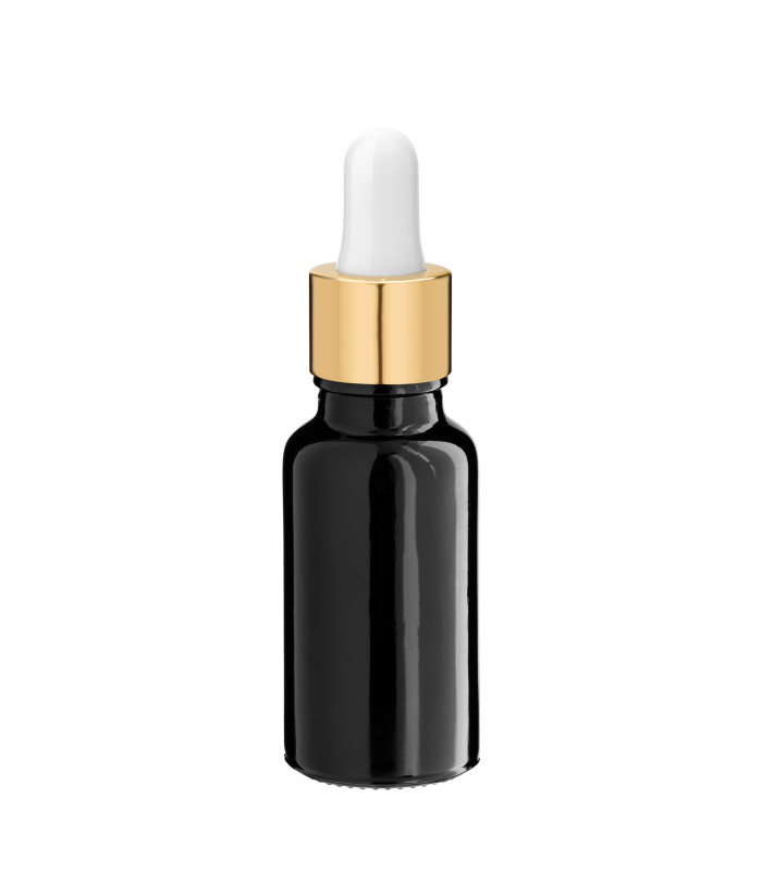 Glasflasche 20 ml schwarz mit goldener Pipette