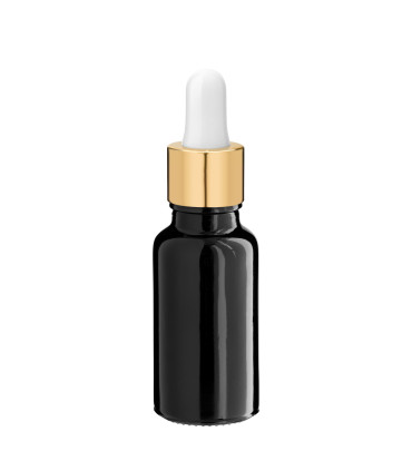 Glasflasche 20 ml schwarz mit goldener Pipette