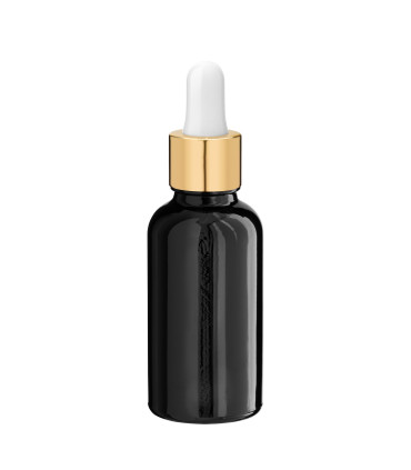 Glasflasche 30 ml schwarz mit goldener Pipette