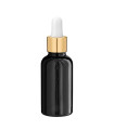 Schwarze Glasflasche 30 ml mit goldener Pipette