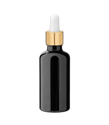 Glasflasche 50 ml schwarz mit goldener Pipette