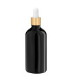Glasflasche 100 ml schwarz mit goldener Pipette