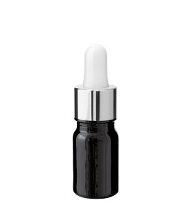 Schwarze Glasflasche 5 ml mit silberner Pipette