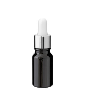 Schwarze Glasflasche 10 ml mit silberner Pipette