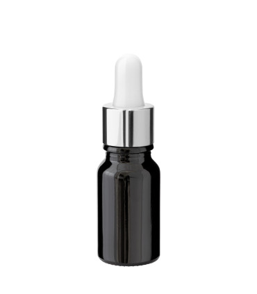 Glasflasche 10 ml schwarz mit silberner Pipette