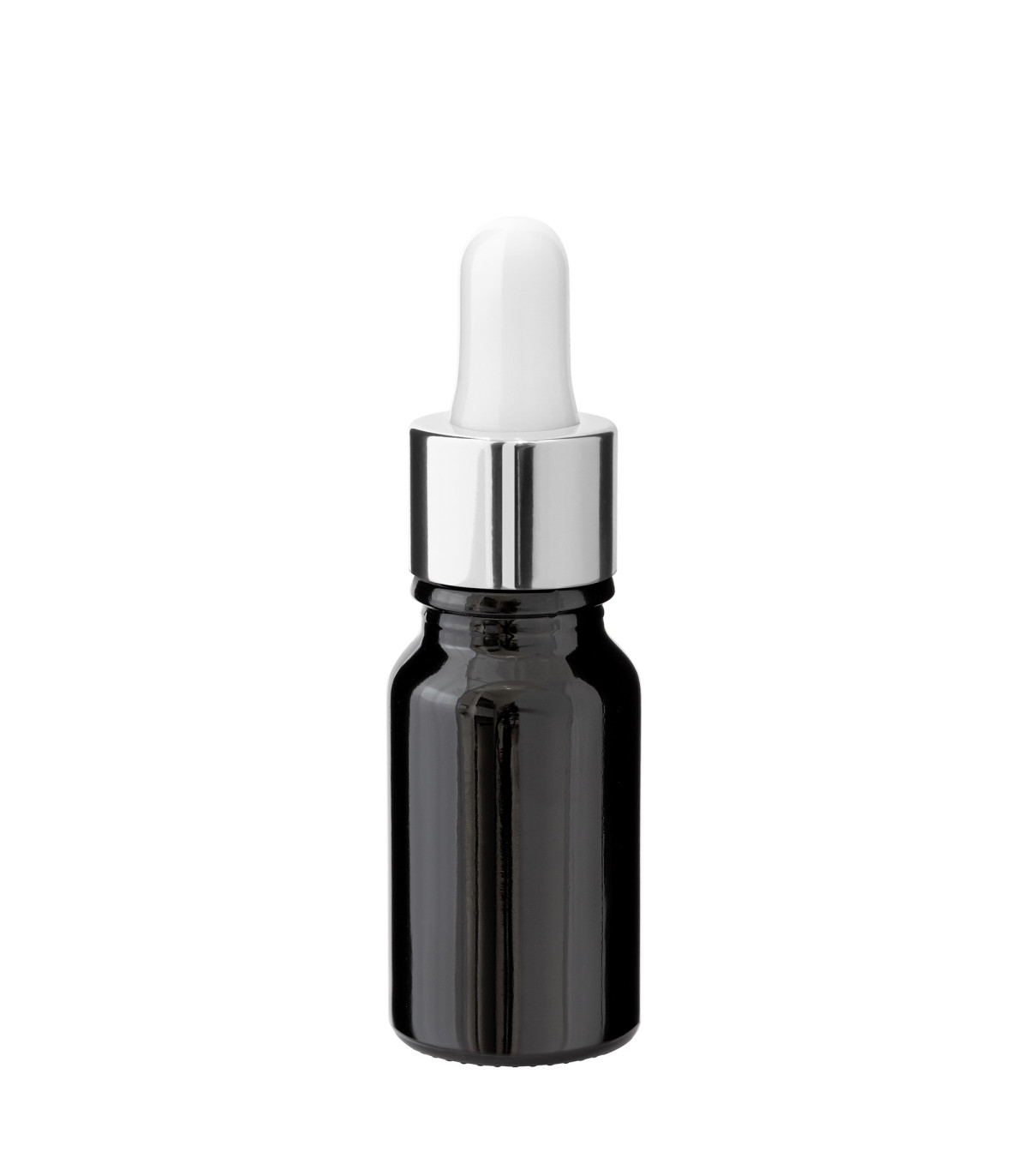 Glasflasche 10 ml schwarz mit silberner Pipette