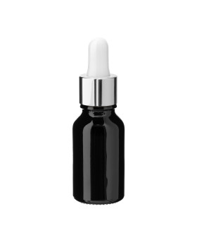 Schwarze Glasflasche 15 ml mit silberner Pipette