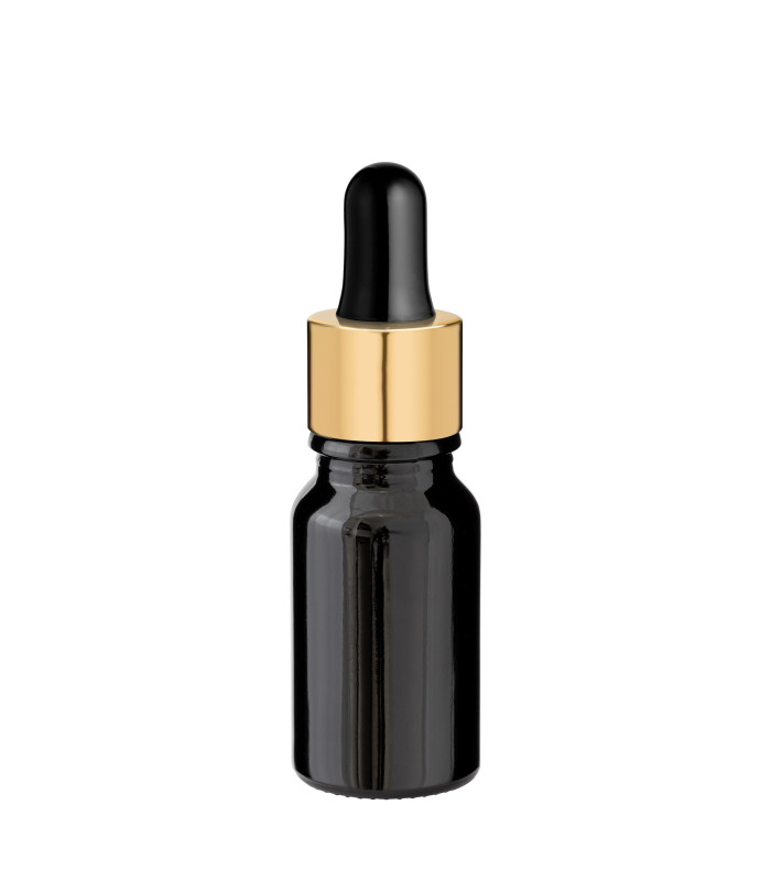 Glasflasche 10 ml schwarz mit goldener Pipette [2]