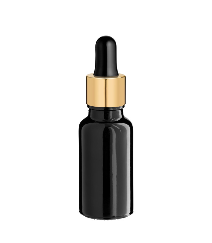 Glasflasche 20 ml schwarz mit goldener Pipette [2]