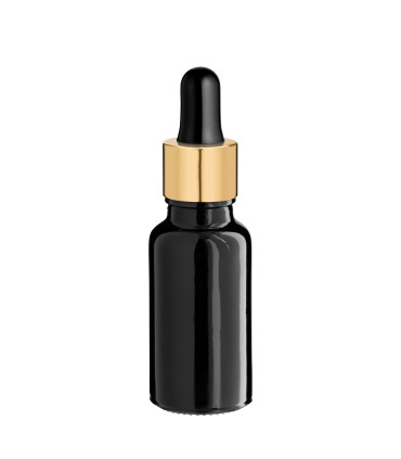Glasflasche 20 ml schwarz mit goldener Pipette [2]