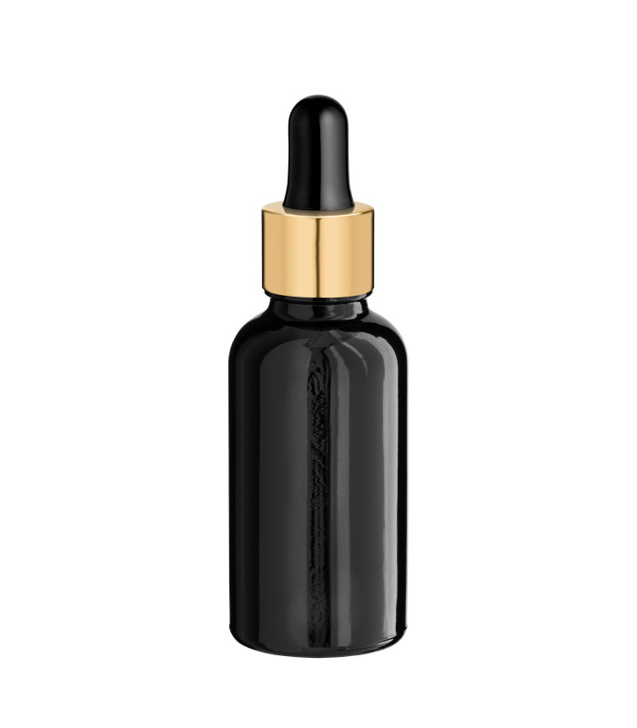 Glasflasche 30 ml schwarz mit goldener Pipette [2]