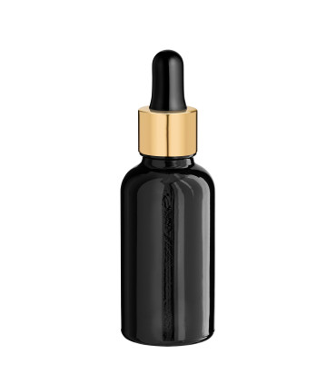 Glasflasche 30 ml schwarz mit goldener Pipette [2]