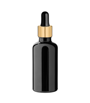 Glasflasche 50 ml schwarz mit goldener Pipette [2]