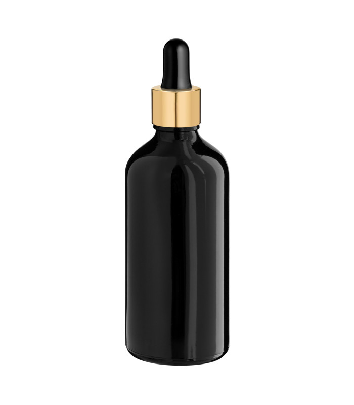 Glasflasche 100 ml schwarz mit goldener Pipette [2]