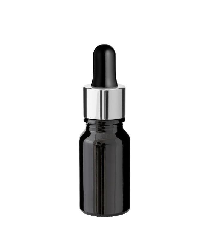 Glasflasche 10 ml schwarz mit silberner Pipette [2]