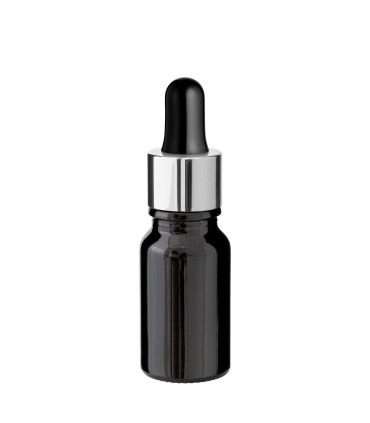 Glasflasche 10 ml schwarz mit silberner Pipette [2]