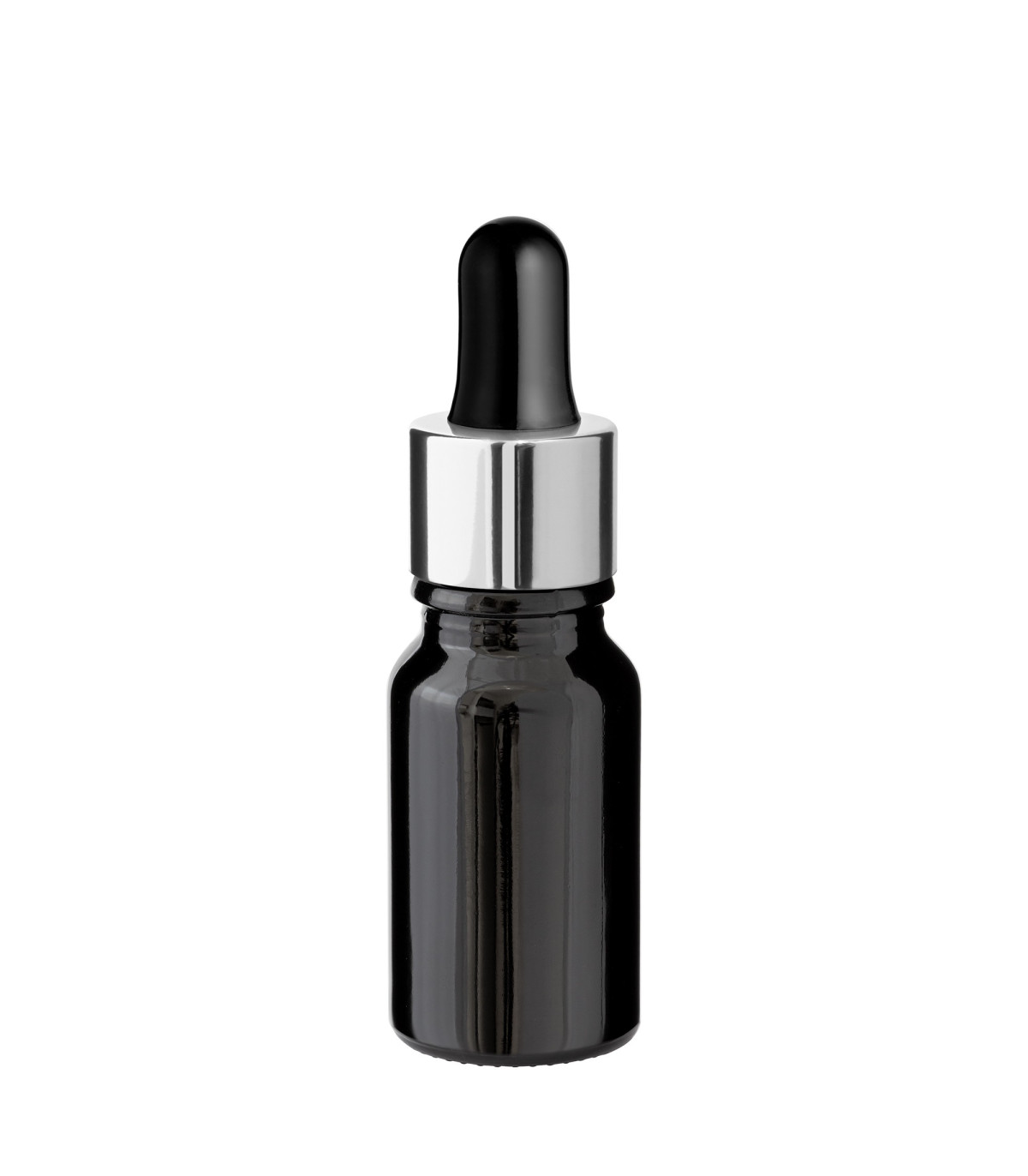 Glasflasche 10 ml schwarz mit silberner Pipette [2]