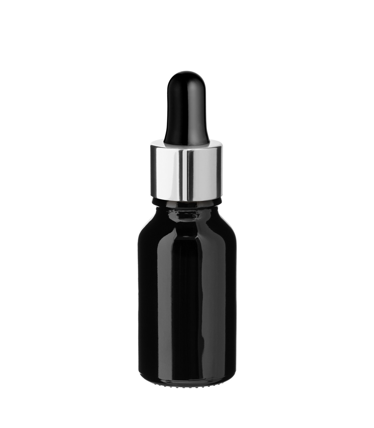 Glasflasche 15 ml schwarz mit silberner Pipette [2]