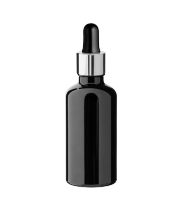 Glasflasche 50 ml schwarz mit silberner Pipette [2]