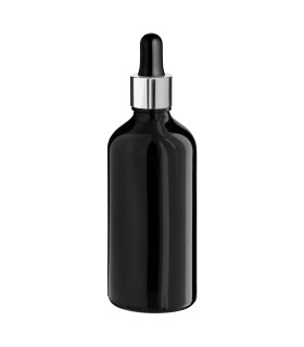 Glasflasche 100 ml schwarz mit silberner Pipette [2]