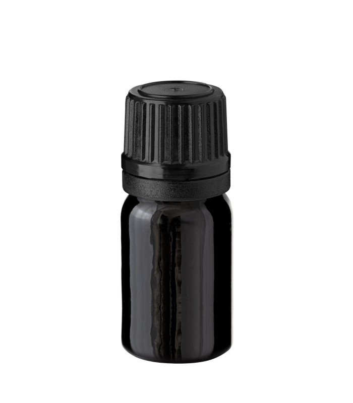 Glasflasche 5 ml schwarz mit schwarzem Tropfer