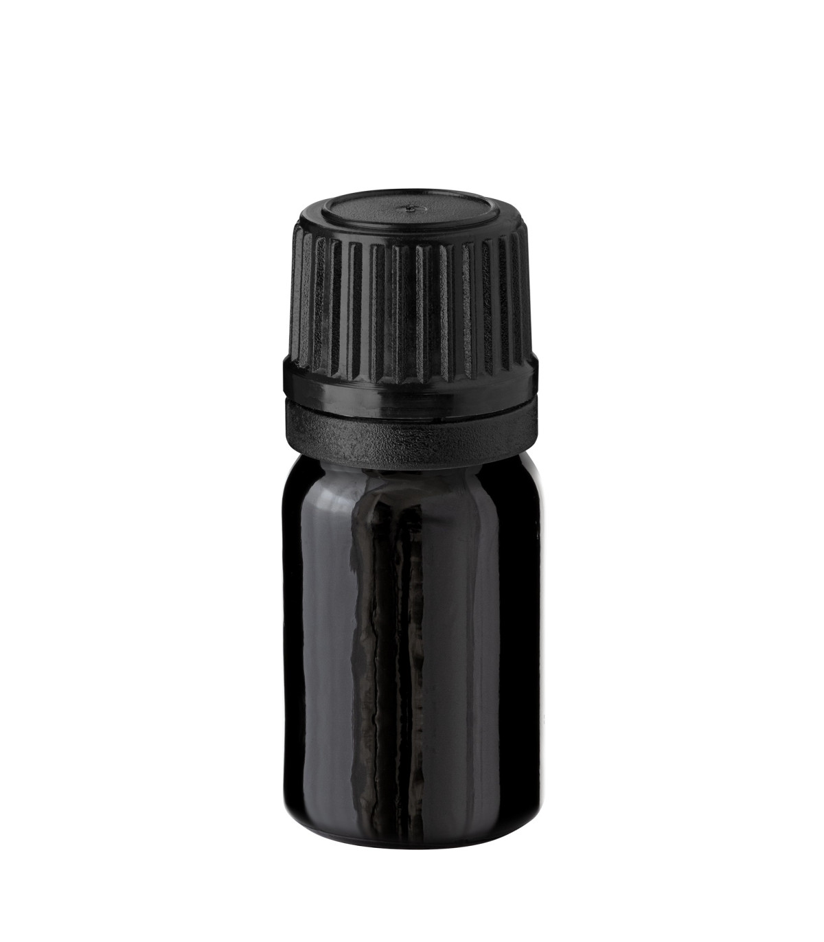 Glasflasche 5 ml schwarz mit schwarzem Tropfer