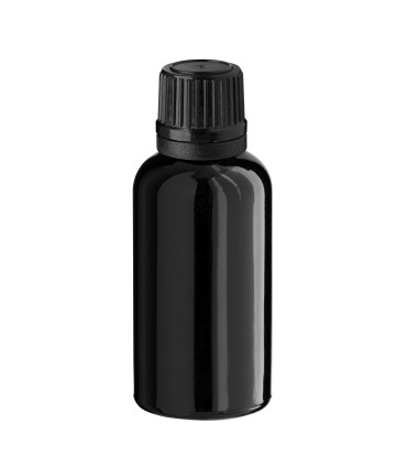 Glasflasche 30 ml schwarz mit schwarzem Tropfer