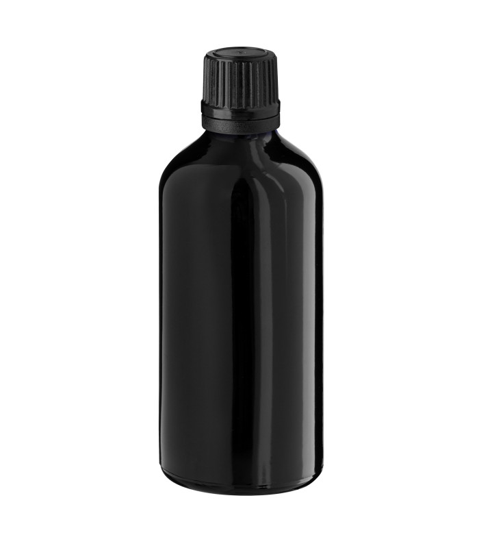 Glasflasche 100 ml schwarz mit schwarzem Tropfer