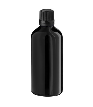 Glasflasche 100 ml schwarz mit schwarzem Tropfer