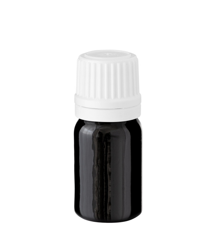 Glasflasche 5 ml schwarz mit weißem Tropfer