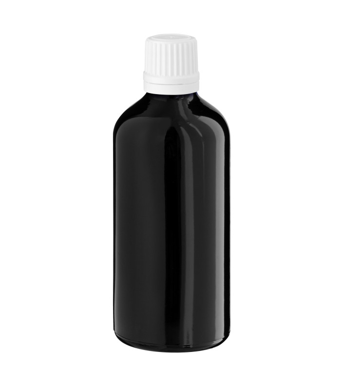 Glasflasche 100 ml schwarz mit weißem Tropfer