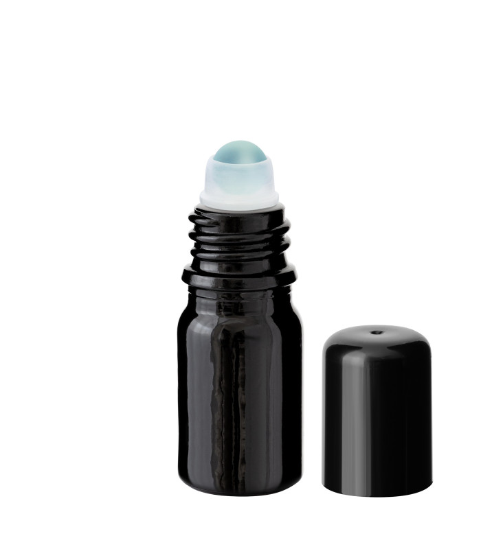 Glasflasche 5 ml schwarz Roll-On mit schwarzem Schraubverschluss