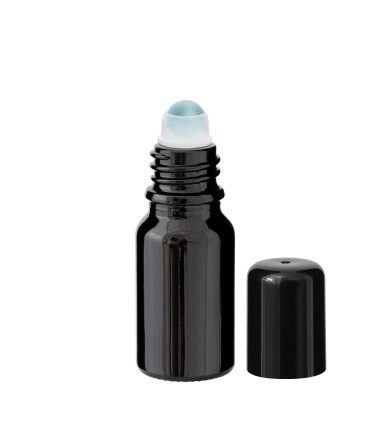 Glasflasche 10 ml schwarz Roll-On mit schwarzem Schraubverschluss