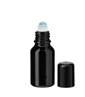 Glasflasche 15 ml schwarz Roll-On mit schwarzem Schraubverschluss