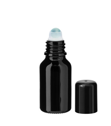 Glasflasche 15 ml schwarz Roll-On mit schwarzem Schraubverschluss