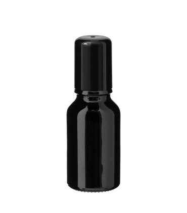 Glasflasche 15 ml schwarz Roll-On mit schwarzem Schraubverschluss